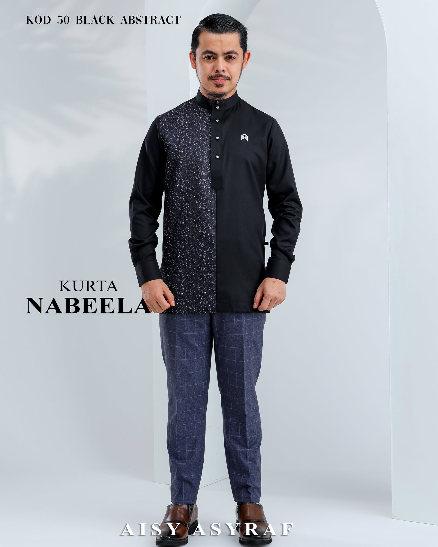 Kurta Nabeela Raya - Kod 50  (Black Abstract)